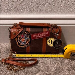 Brown and Tan Hogwarts Themed Women's Wallet With Shoulder Strap
